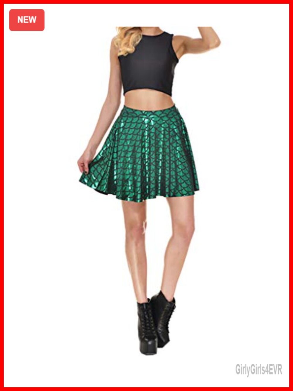 Mermaid Fish Scale Pleated Flared Mini Skirt Stretch Pull On